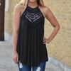 European Style Loose Fit Sleeveless Cotton T Shirt With Lace Splicing For Casual Women