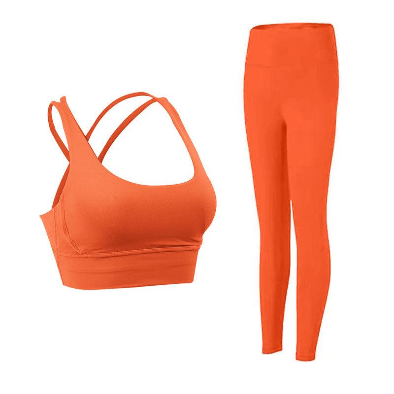 Women's Nude Yoga Suit: Cross-Back Sports Bra & High-Waist Hip-Lift Yoga Pants