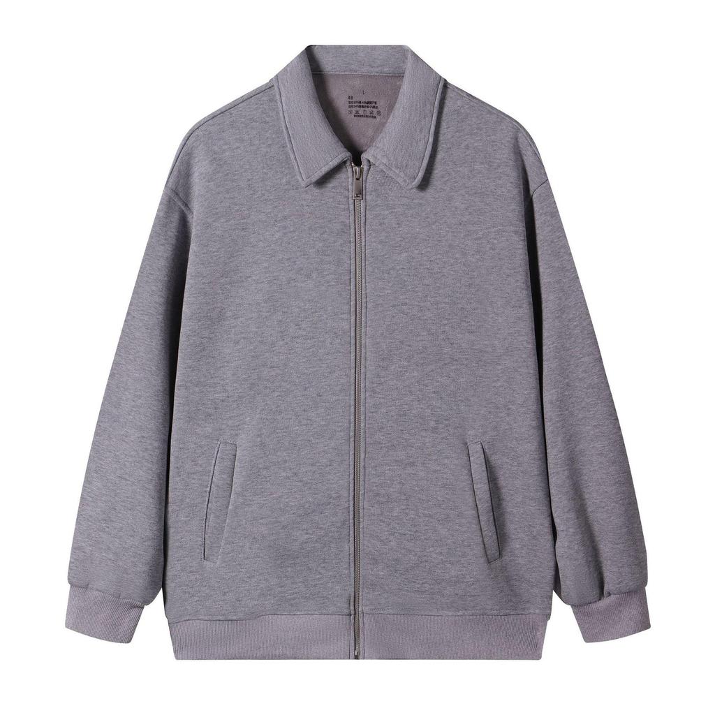 Men's Trendy Japanese Retro Silver Fox Velvet Hoodie - Heavyweight, Solid Color, Zipper Lapel Jacket for Autumn Winter