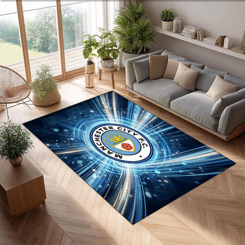 Manchester City Printed Flannel Area Rug Non Slip Soft Polyester Floor Carpet Indoor Decor Mat for Bedroom Living Room Sofa