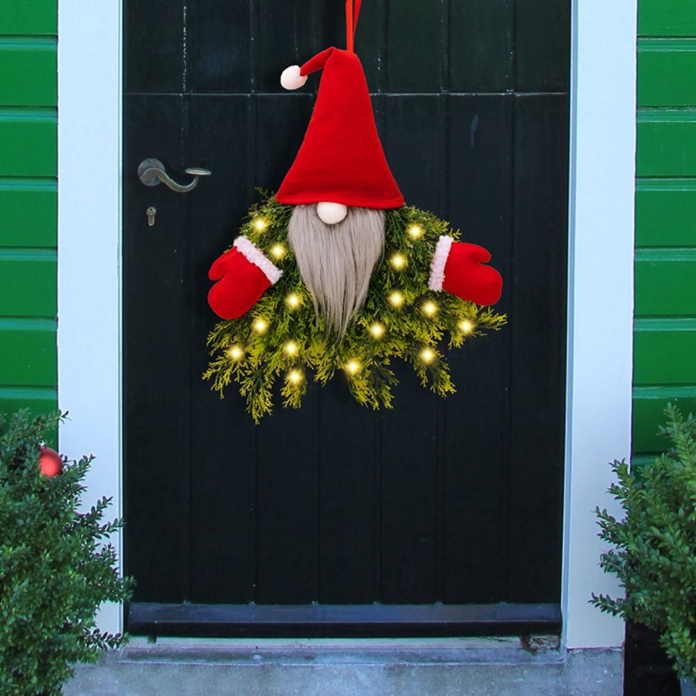 Long Hat Glowing Gnome Wreath Artificial Branches Faceless Doll Hanging Ornament  Bar