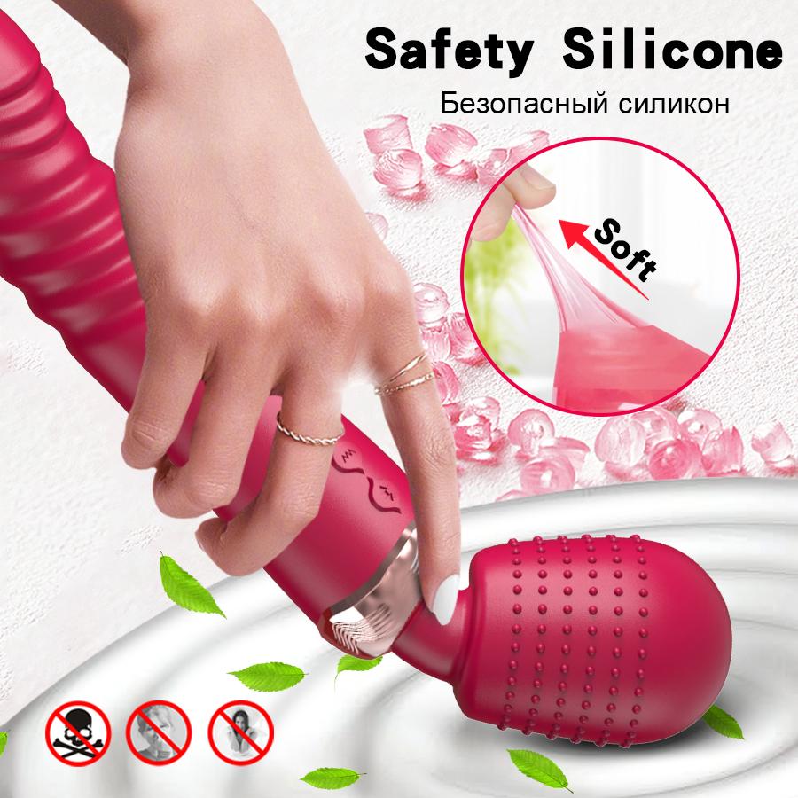 Powerful 3-Motor Thrusting G-Spot Vibrator - Large Silicone Dildo Wand for Couples Stimulation and Massage