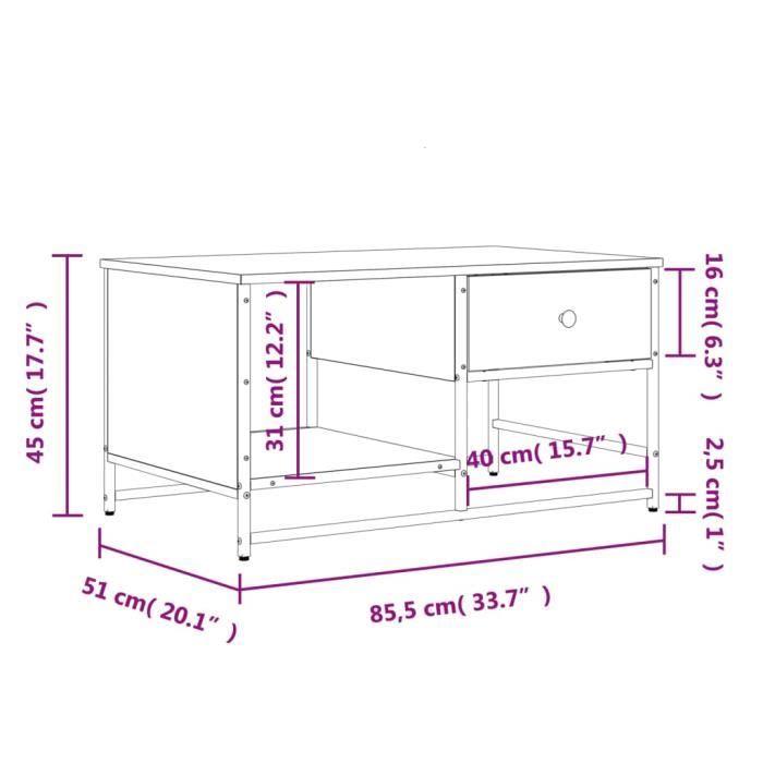 VidaXL Table basse chêne fumé 85,5x51x45 cm bois d'ingénierie 835341