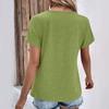 Yousheng Women T-shirt V-Neck Short Sleeve Loose Fit Tee Shirt Buttons Decor Solid Color Pullover Tops Daily Wear