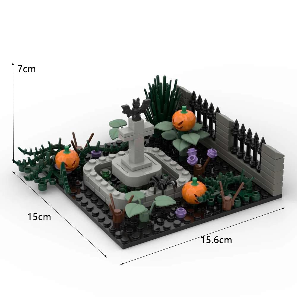 MOC Halloween-themed terrifying atmosphere small scene building block decoration, DIY cemetery small building block model