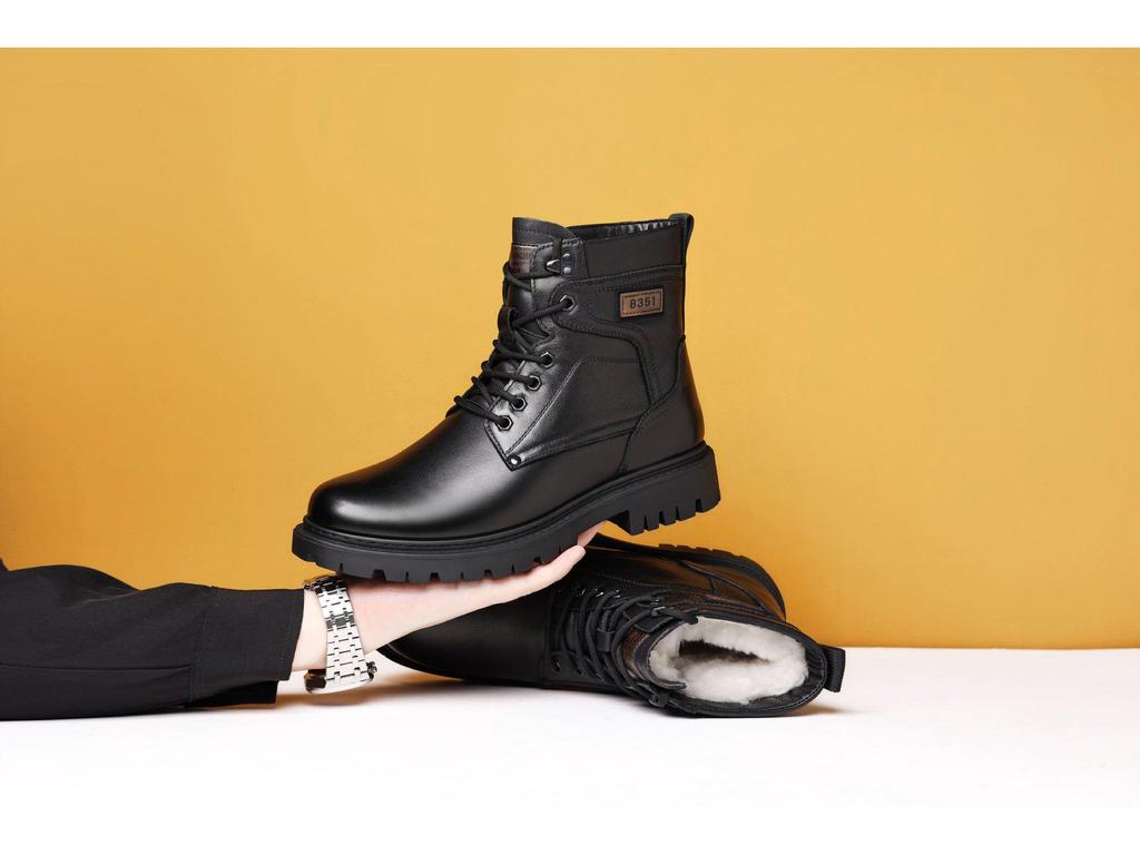 Men's High-Top Leather Martin Boots - Winter Wool Lined, Thick Sole, Warm Cotton Snow Boots