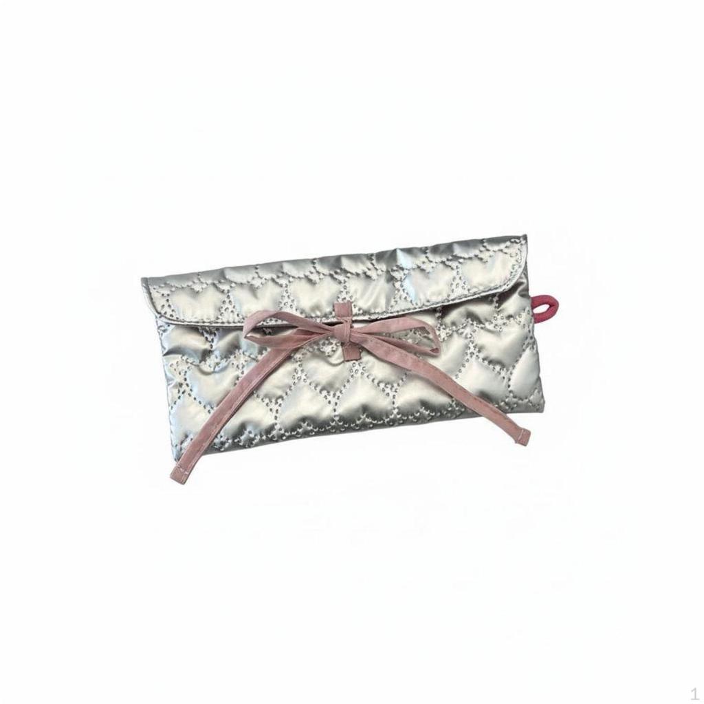 Quilted Pencil Pouch MultiFunctional Storage Portable Makeup Bag for Students, Girls,