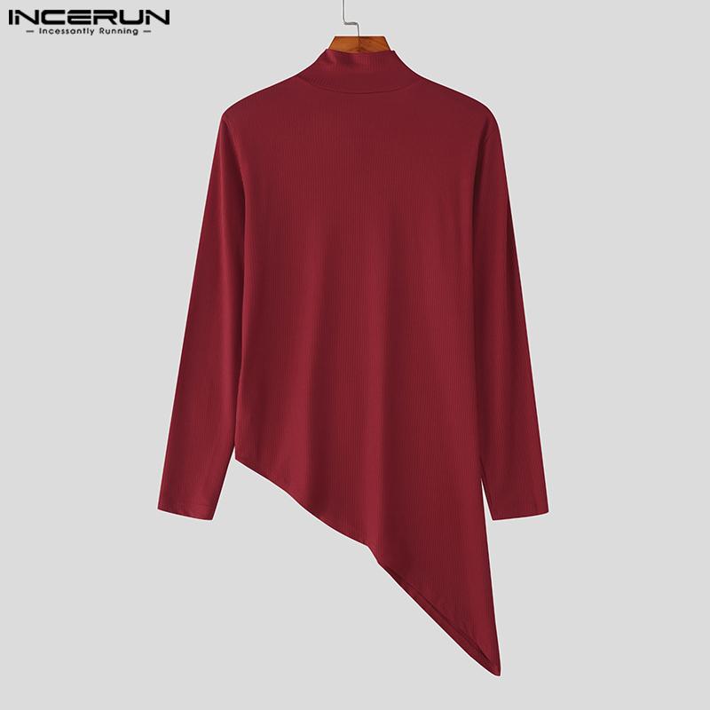 INCERUN Herbst Herren Rollkragen Patchwork Langarm Unregelmäßige Ripp Tops Unterhemden