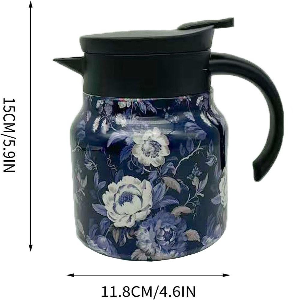 Vintage Blumenmuster Thermoskanne 316 Edelstahl Eingebauter Siebeinsatz Thermoskaraffe Edelstahl mit Deckel Kaffeekanne