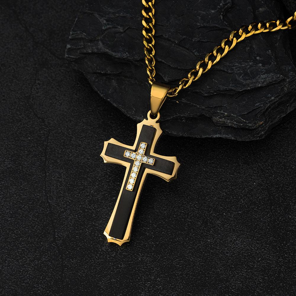 2026 Accessories Men's Trend Pendant Fashion Personality Trendy Men's Three-layer Cross Necklace