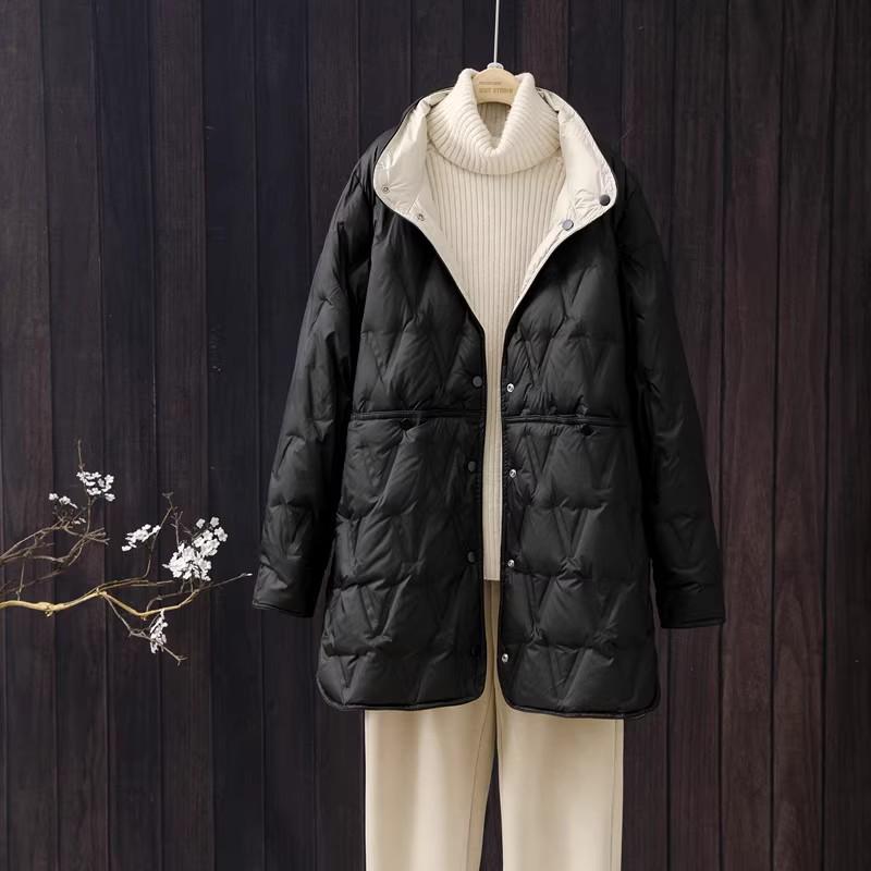 

Women s Reversible Lightweight Mid-Length Down Jacket - Plus Size, Double-Sided Wear 2XL (145-155 jin) чёрный