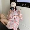 Summer Women Streetwear Printing Design Casual Top Loose Chain Single Breasted Oversized Blouses Shirt