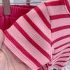 Girls Clothing Set Summer Korean Children Set Girls Stripe Knitted Short Sleeve+Red Wide Leg Pants 2 Sets