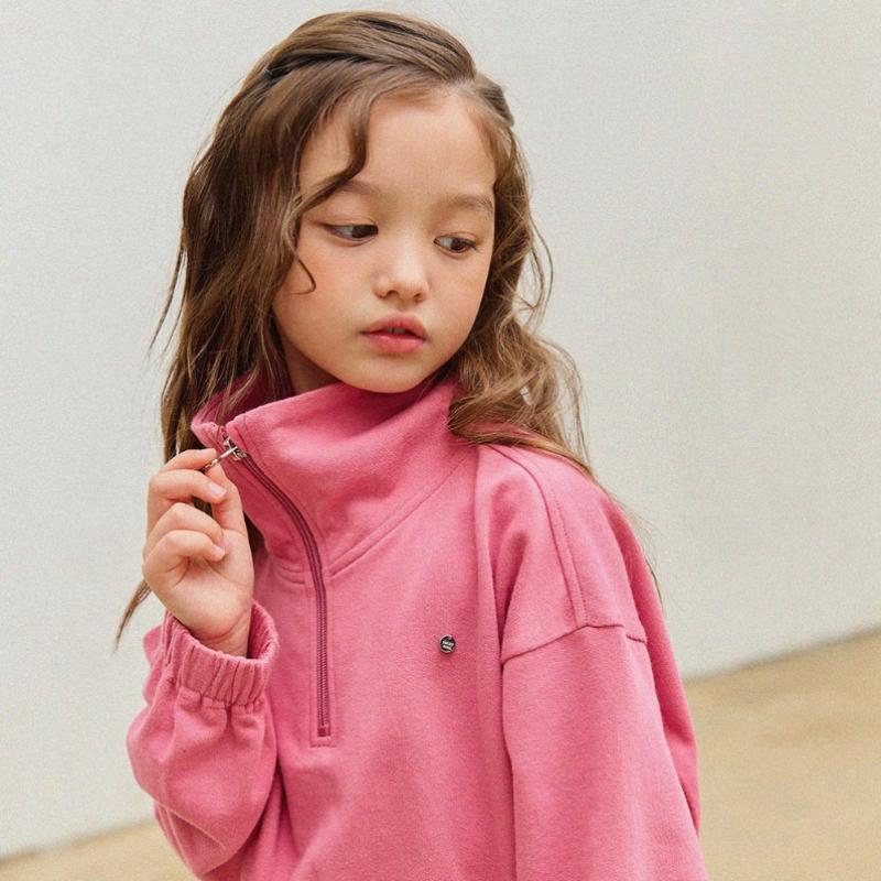  Olivan  Simple Logo Half Zip Up Crop Sweatshirt  Pink 