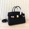 Top-layer Cowhide Horizontal Style Bronze Bag With 29 Brass Lock Decoration Real Leather Large Capacity Handbag High-end Texture Single-shoulder Bag