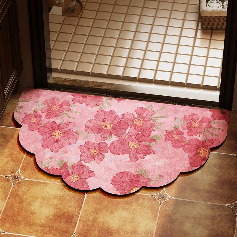 

American semicircular pink peony bathroom floor mat diatom mud absorbent mat toilet non-slip foot mat toilet carpet 40x60cm15.7x23.6in