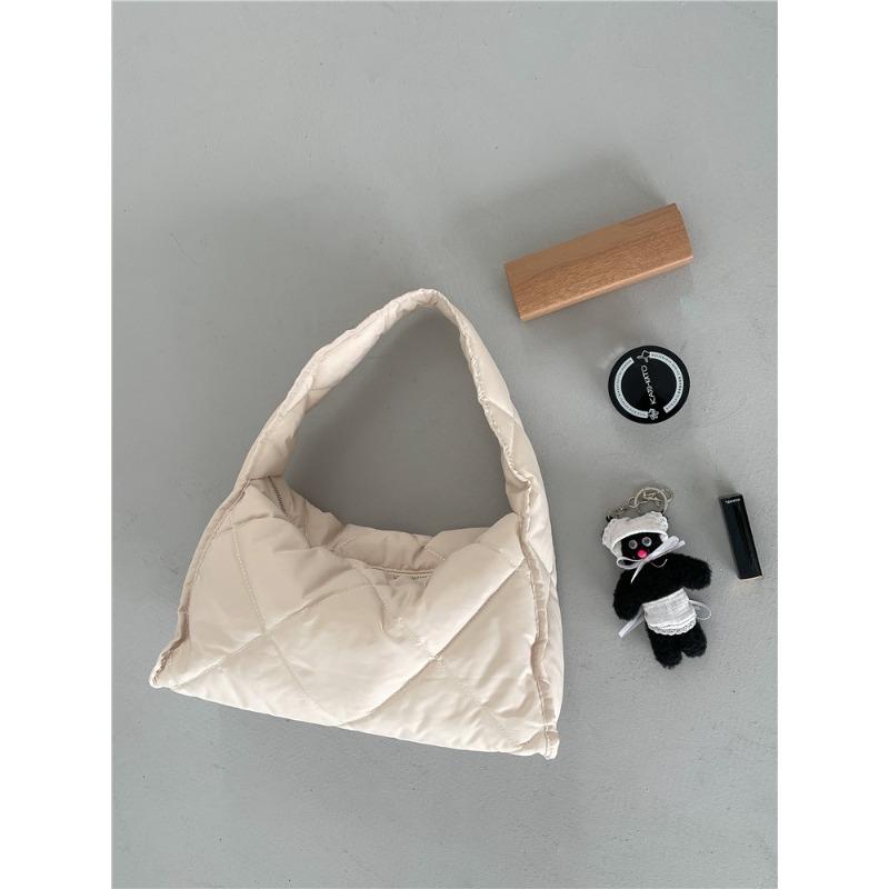 Autumn and Winter Women's Bags Large Capacity Soft Down Cloud Bags Nylon Shoulder Bags Women's Niche Cotton Clothes Rhombus Handbag