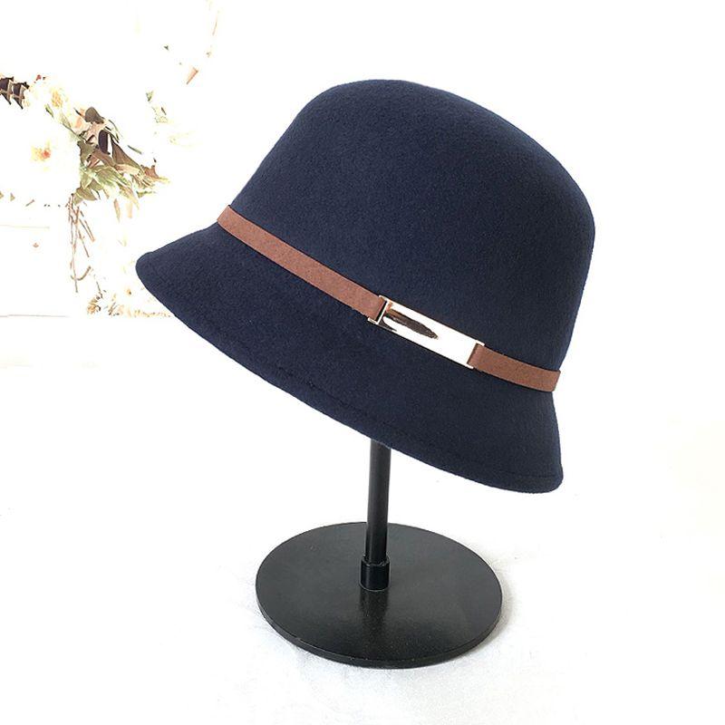 Ladies Wool Top Hat Leather Decoration Fashion Woolen Small Basin Hat Black Hat