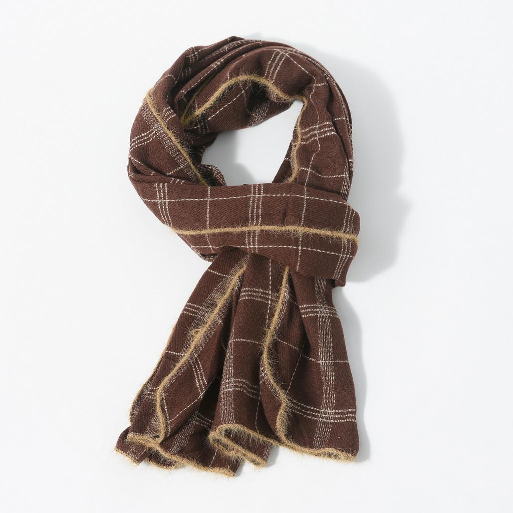 Men's Classic Checkered Patchwork Soft Fleece Scarf New Arrival Versatile Textured Warm Winter Scarves