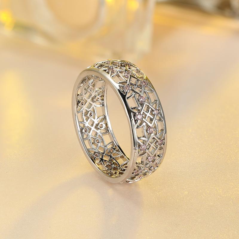 Luxus Kristall Blume Ring Damen Partner Ring Hochzeitsfeier Feiner Schmuck KTJ