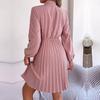 Elegant Høst Vinter Dame Snøring Høy Midje Langermet Plissert Ensfarget Kjole