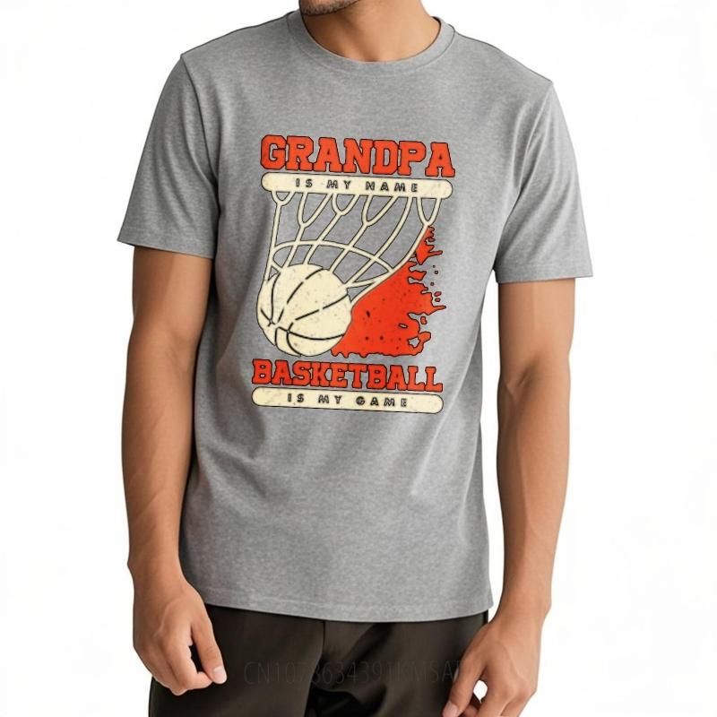 Solid Color Unisex Round Neck T Shirt Unisex Grandpa Is My Name Basketball Is My Game Trendy Unisex Teeshirt Quick Dry Shirt