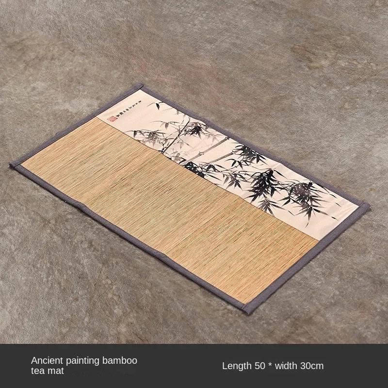 Chinese Style Retro Small Tea Mat Bamboo Cloth Ancient Painting Bamboo Woven Mat Bamboo Table Runner Tea Ware