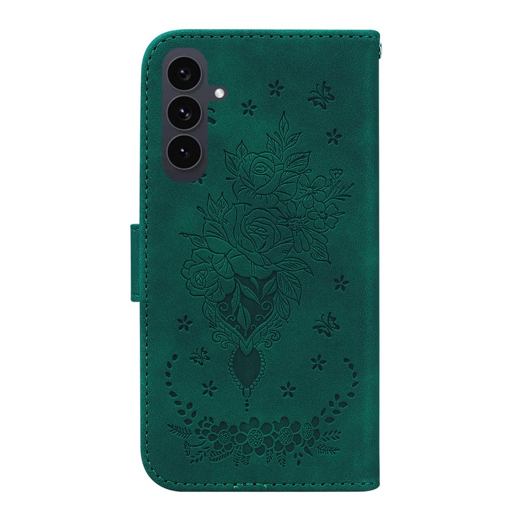 For Samsung Galaxy S25 FE Case Butterfly Flower Imprint PU Leather Wallet Phone Cover with Strap