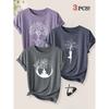 2026 3 Pack Harmony Between Man And Nature Yoga Print Women Short Sleeve T Shirts Casual Sports Holiday Tops Summer Autumn Tees