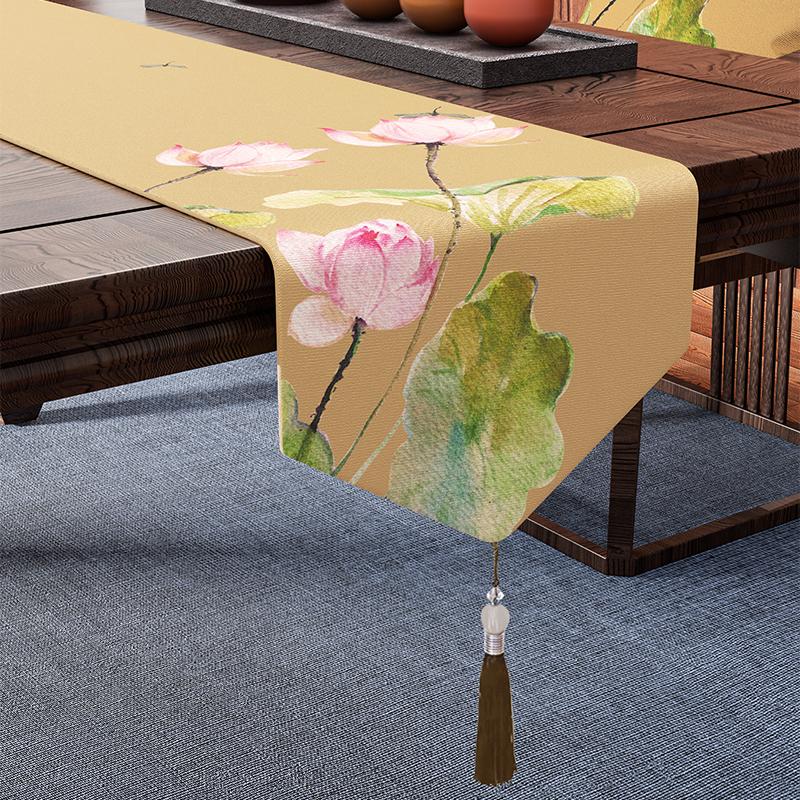 Chinese Style Coffee Table Table Flag Parlor Meal Tables Tassel Pendant Tea Waterproof High-end Long Tea Mat Cover Cloth