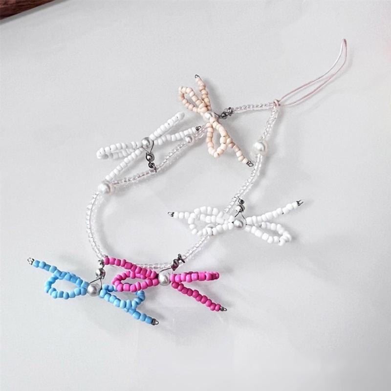 Bunter Schlüsselanhänger Handgefertigt Perlenbesetzter Schmetterling Handykette Einzigartiger und Stilvoller Schleifen-Schlüsselanhänger Geldbörse Kamera Dekoration