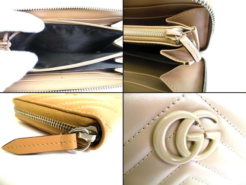 Authentic GUCCI Marmont GG Beige Leather Round Zip Long Wallet #b283  Open Box