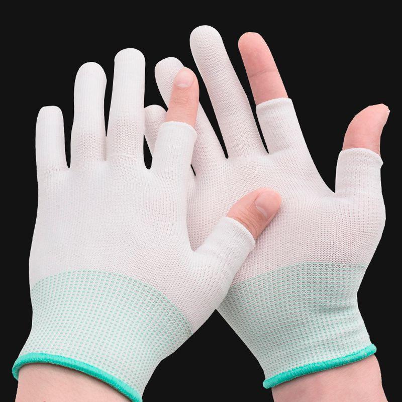 

Износостойкие открытые перчатки с двумя пальцами Женские тонкие высокоэластичные перчатки для одежды Рабочие перчатки Мужские перчатки без пальцев Антистатическая упаковка Перчатки для защиты от солнца [White nylon two fingers] 5 pairs One size