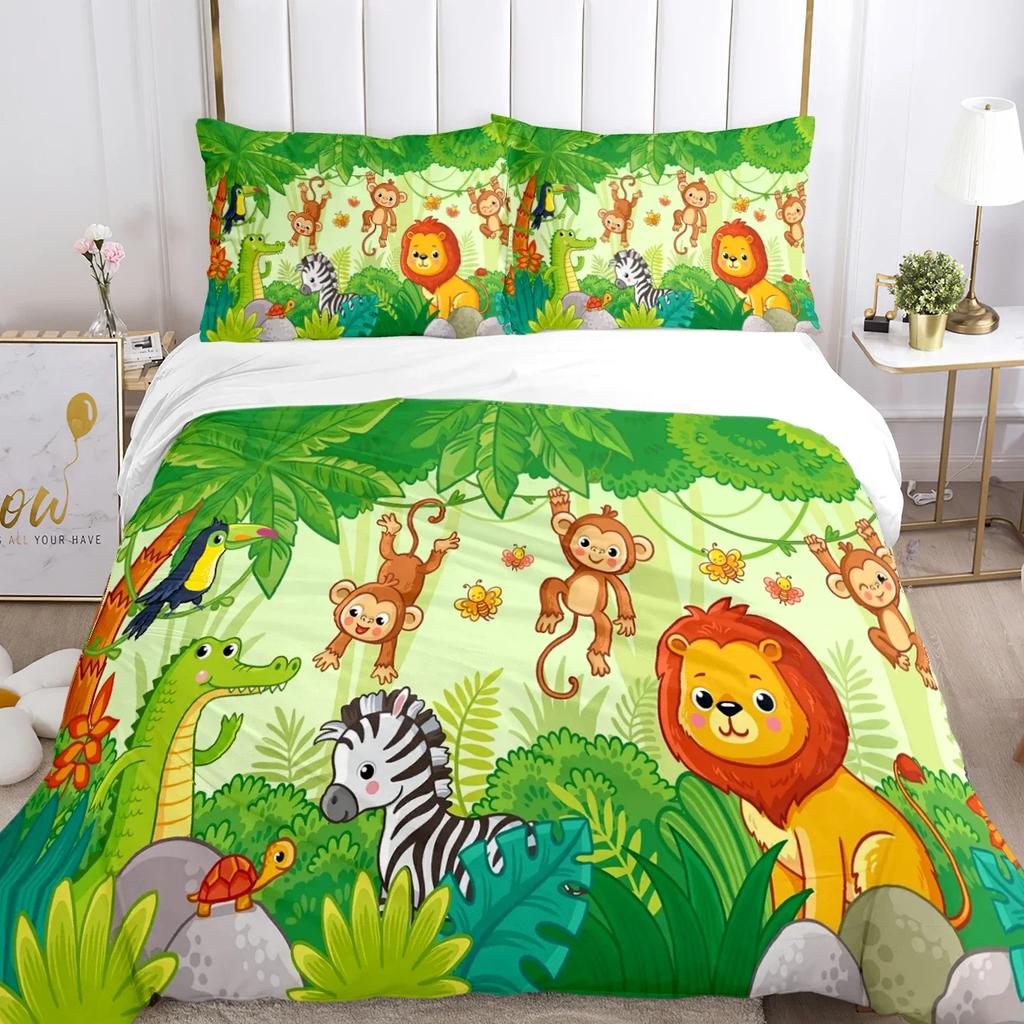 Jungle Animal Comfortable Duvet Quilt Cover Pillowcase Bedding Set Children Bedroom Decoration Home Textile