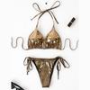 Summer Beach Holiday Three Piece Bikini Set Women Solid Shiny Halter Sexy Lace-up Swimsuit Set Women with Skirt Backless Casual Bikini Suit 24338