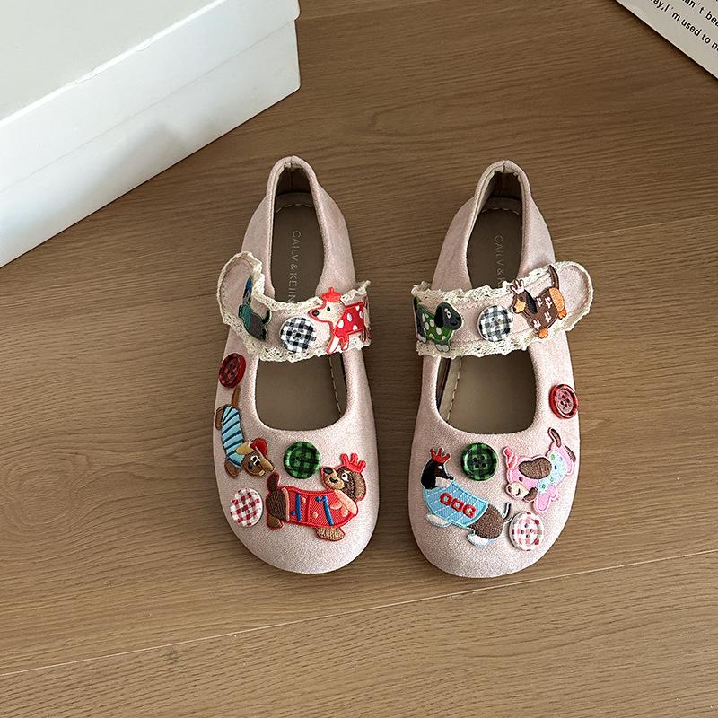 Cute Girl Heart Shallow Mouth Single Shoes Women Spring and Summer 2025 New Flat Velcro One Pedal College Style