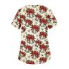 Women's Fashion Christmas Print V-Neck Short Sleeve Caregiver Work Top with Pockets