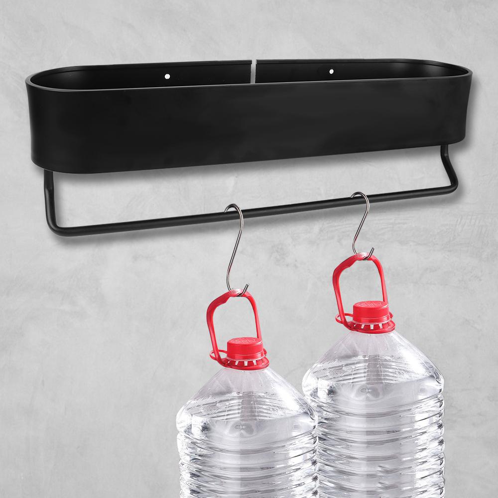 Shower Storage Basket Bath Towel Holder Wall Mounted Shelves Kitchen Organizer No-Drill Bathroom Shelf Rack Black