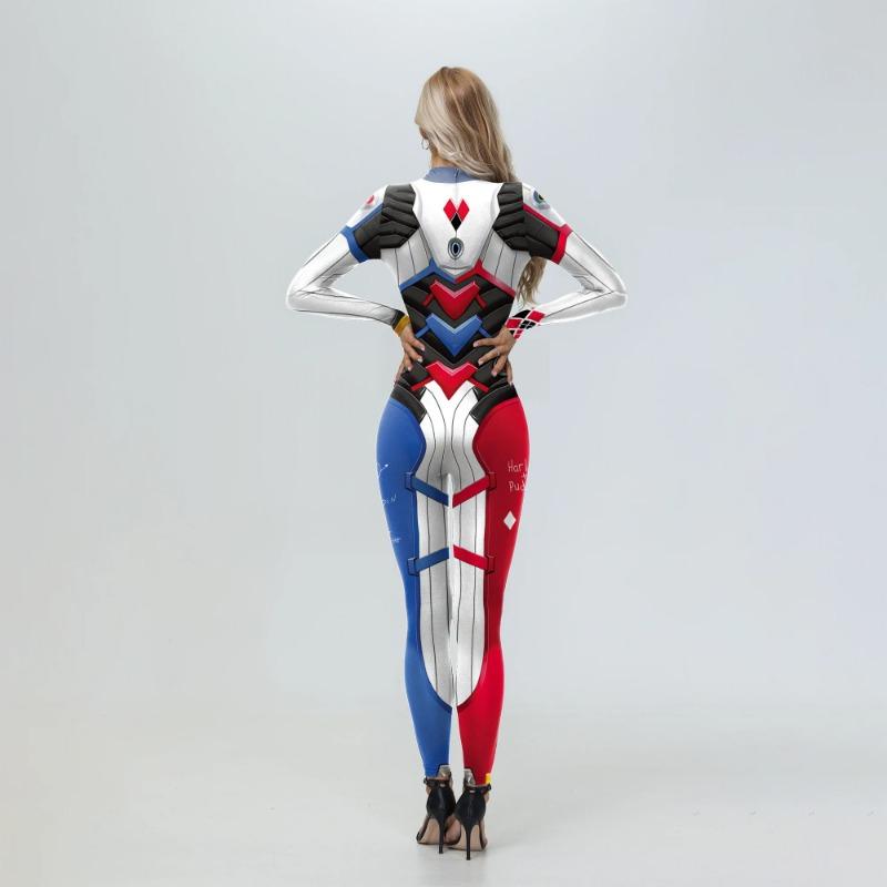 Damen Party Bedruckter Jumpsuit Superheld Halloween Karneval Performance Bodysuits Verkleiden Clowm Cosplay Kostüm