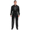 Glanzende Metallic Turn-down Kraag Lange Mouwen Hoge Taille Jumpsuit Heren Halloween Kostuum