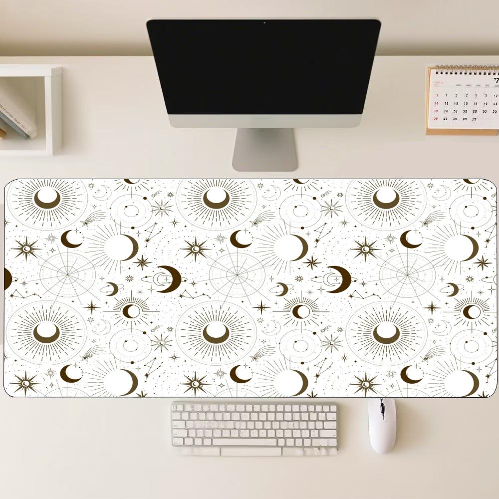 Celestial Sun Moon Star Large Mouse Pad Non Slip Rubber Desk Mat Stitched Edge For Computer Laptop Home Office Gaming Workspace