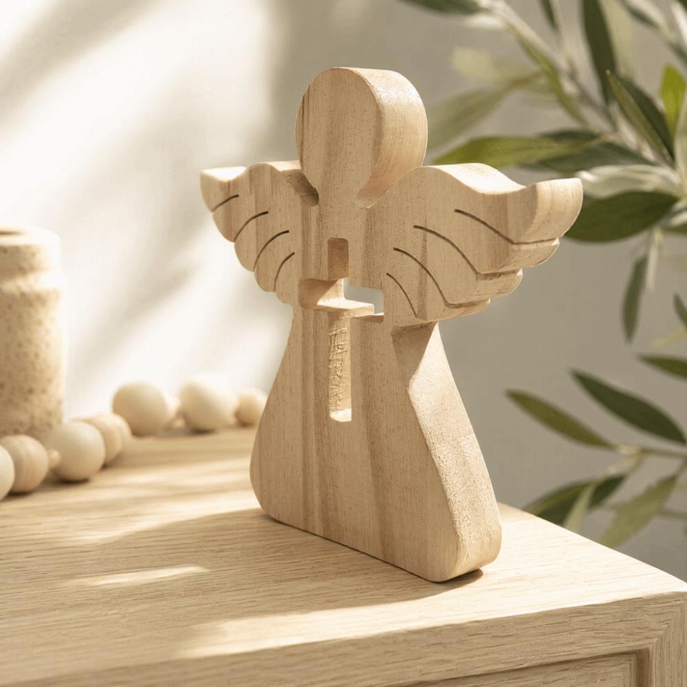 Wooden Hollow Cross Wooden Angel Tabletop Ornament Living Room Corner Shelf Display Decor