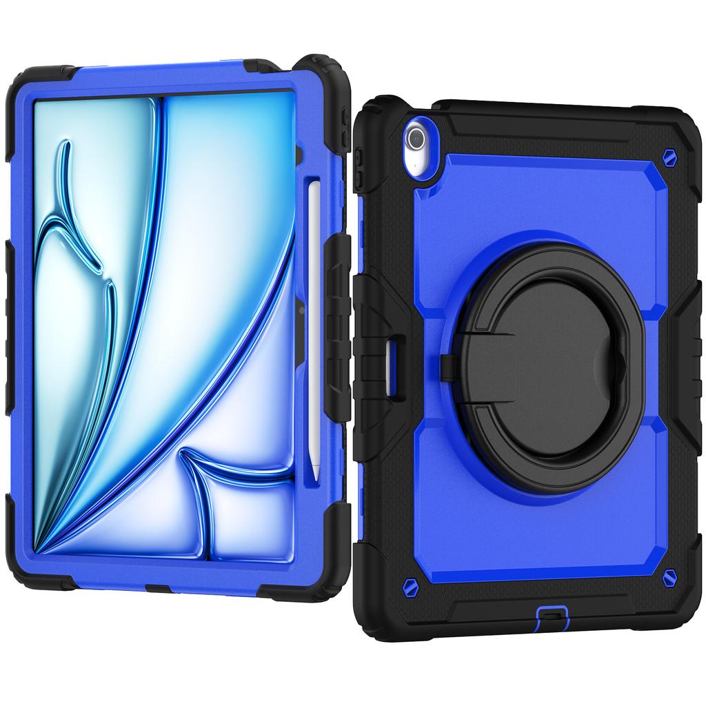 For iPad Air 13 M2 M3 2025, Military Grade Shockproof Protective Silicone Cover 360 Folding Handle Grip + Handle Shoulder Strap