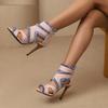Fringe Peep Toe Women Sandals Denim Cloth Thin High Heels Gladiator Sandals Summer Stiletto Large Size Custom Shoes WSH5064