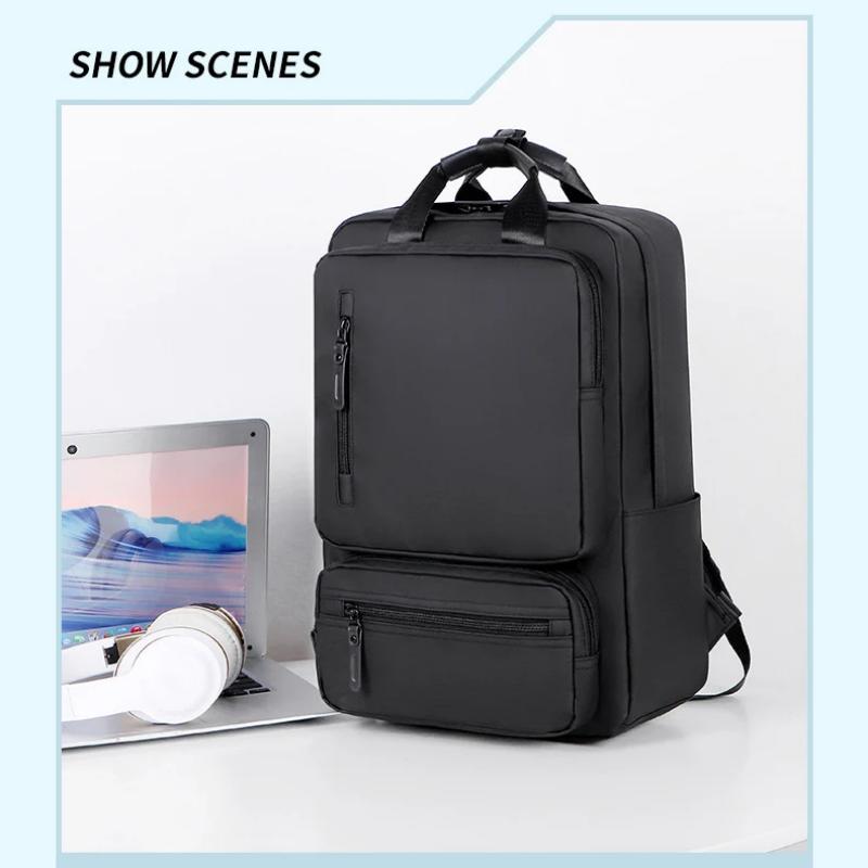 Men Business Style Backpack Casual Multifunctional Multi-pocket Laptop Shoulders Bag Comfortable Breathable Short Trip Pack