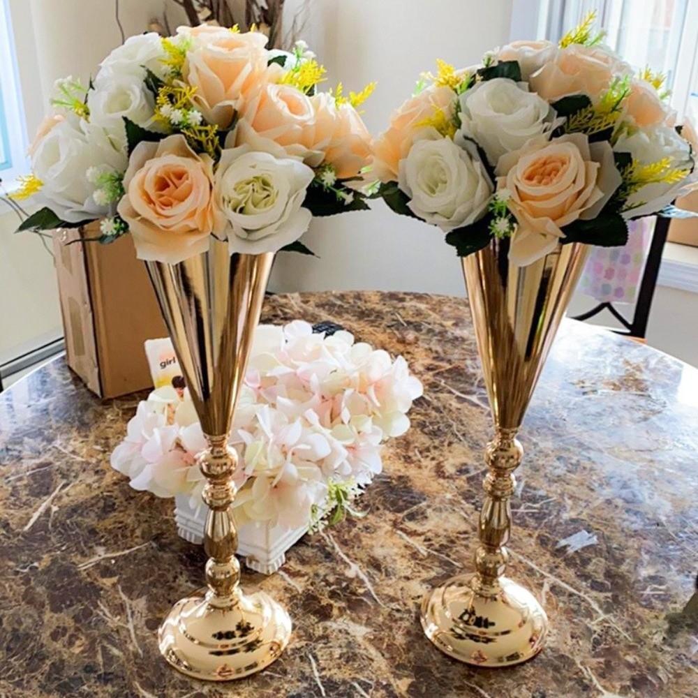 Romantic Wedding Flower Vases Golden Silver Centerpiece Vases Elegant Candle Holder  Party