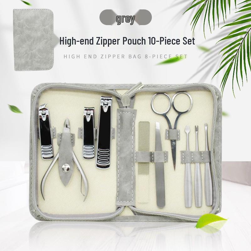 7-Piece Stainless Steel Manicure Set with Leather Case - Nail Clippers and Scissors