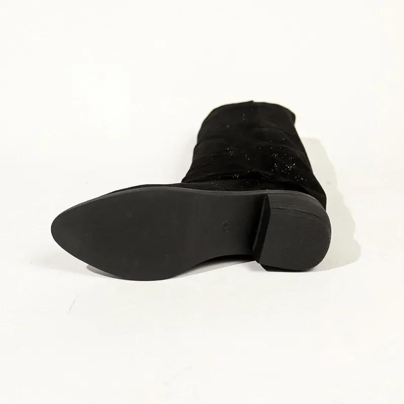 Fashion 2024 Plus Size Shoes Female Knee-High Women's Boots Elegant Modern Boots Women Sewing Pointed Toe Med Heel Slip On Ladies Shoes