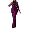 Fashion Pearl Splicing Women's Set Long Sleeve Blazer Wide Leg Pants Suit Winter Set Outfit