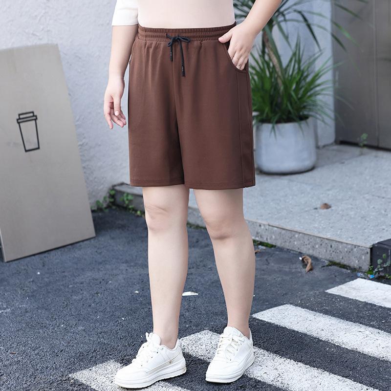 

Летние повседневные шорты, свободные и утягивающие брюки прямого покроя, женская одежда размера PLP, эластичный пояс, зашнурованные брюки-капри 6XL кофейный